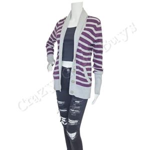 EUC American Eagle Outfitters AEO Gray and Purple Cardigan w/ Pockets, Large